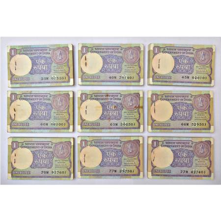 1 rupee, full packet of 100 notes (27), 1992, signed by Montek Singh Ahluwalia, inset 'B',
