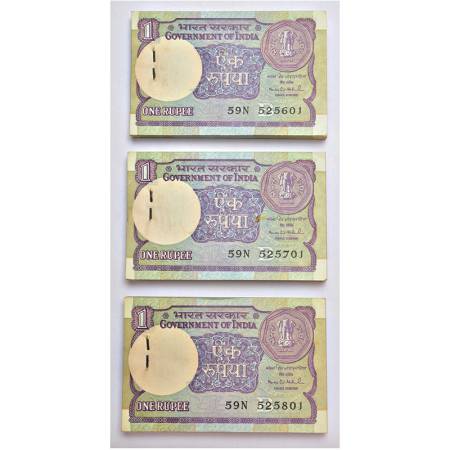 1 rupee, full packets of 100 notes (3), 1994, signed by Montek Singh Ahluwalia, inset 'B',