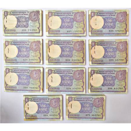 1 rupee, full packet of 100 notes (11), 1x 1993 and 10x 1994, signed by Montek Singh Ahluw