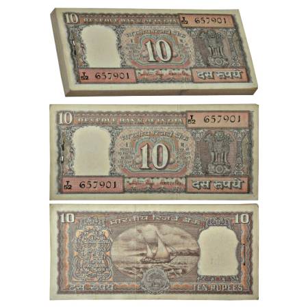 10 rupees, Boat series, full packet of 100 notes, ND (1982-1985), signed by Manmohan Singh