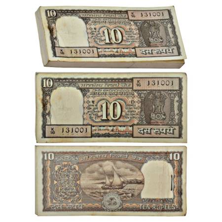 10 rupees, full packet of 100 notes, boat series, ND (1990-1992), signed by S. Venkitarama