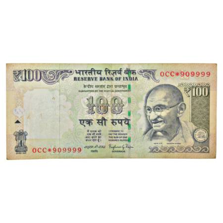 100 rupees, star series, Gandhi series, 2014, signed by Raghuram Rajan, inset 'L', serial 