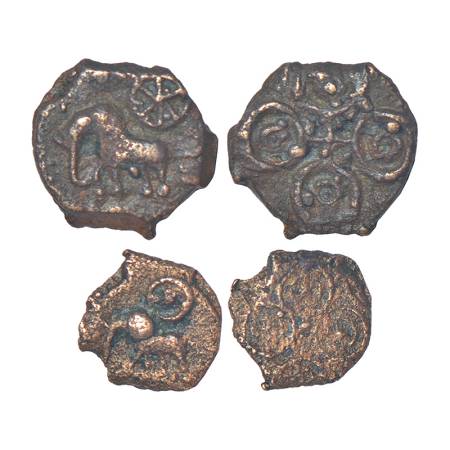 Ancient Vatsa region, uninscribed cast coinage of Kaushambi area (c.200-150 BC) - two coin