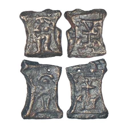 Ancient Vatsa region, uninscribed cast coinage of Kaushambi area (c.200-150 BC) - two coin