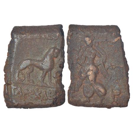 Indo-Greeks - copper unit of Agathocles (c.195-185 BC), BN serie 10, 11.31g. Obv: Lion sta