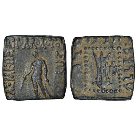 Indo-Greeks, copper unit of Apollodotos I (180-160 BC), BN series 6, 9.49g. Obv: Apollo st