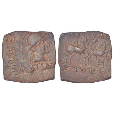 Indo-Greeks - copper coin of Eukratides I (c.170-145 BC), BN serie 19, 7.06g. Obv: Diademe
