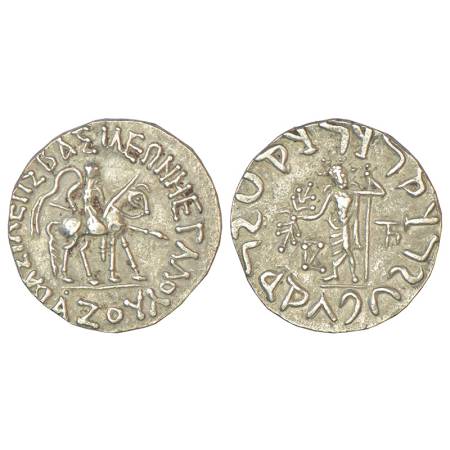 Indo-Scythians - silver tetradrachm of Azes (c.45-20 BC), ISCH 80.21T, 9.36g. Obv: King on