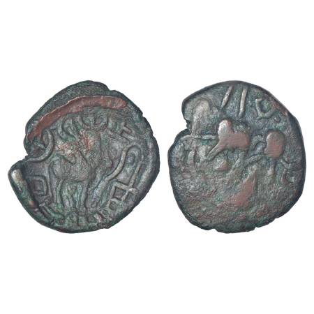 Post-Mauryan tribal republics, Yaudheyas - cast potin coin of 'Bahudhanyaka' type (c.150-1