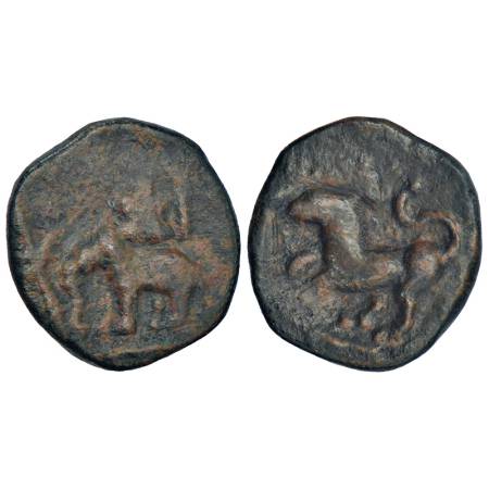 Cholas of 'Sangam' period - uninscribed copper coin, (c.100-200 AD), PAIC 3138, 2.71g. Obv