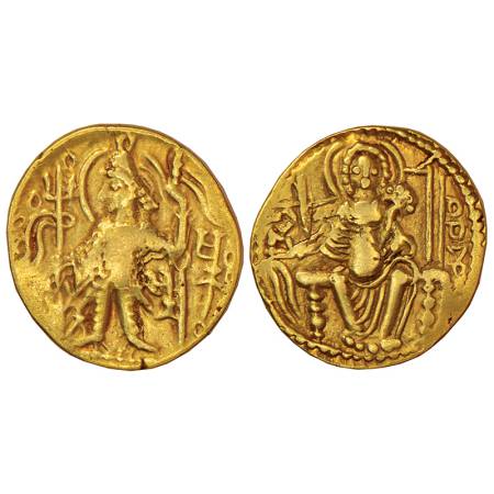 Kushan, gold dinar of Shaka (325-350 AD), Gobl 591, 7.45g. Obv: Diademed king standing fac