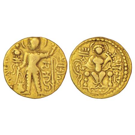 Gupta Empire, gold dinar of Samudra Gupta (c.350-375 AD), 'Javelin' type, S. Kumar Class I