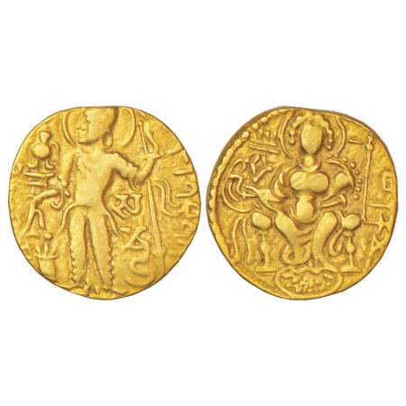 Gupta Empire, gold dinar of Samudra Gupta (c.350-375 AD), 'Javelin' type, S. Kumar Class I