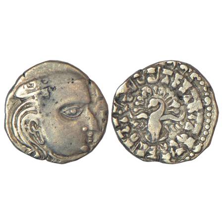 Gupta Empire, silver drachm of Skanda Gupta (c.450-475 AD), 'fan-tailed peacock' or 'Madhy