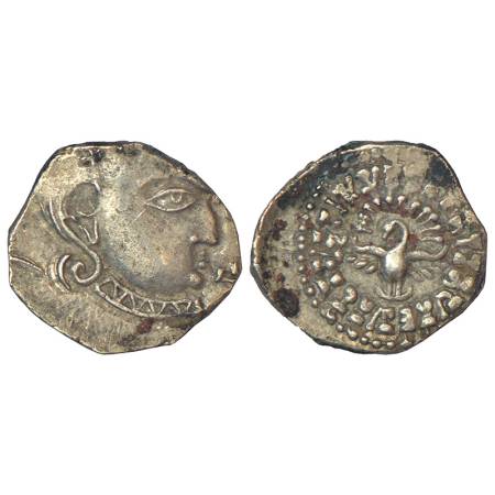 Gupta Empire, silver drachm of Skanda Gupta (c.450-475 AD), 'fan-tailed peacock' or 'Madhy