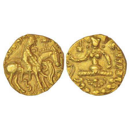 Post-Gupta North India - gold dinar of Prakashaditya (c.550-600 AD), 'horseman-Lion Slayer
