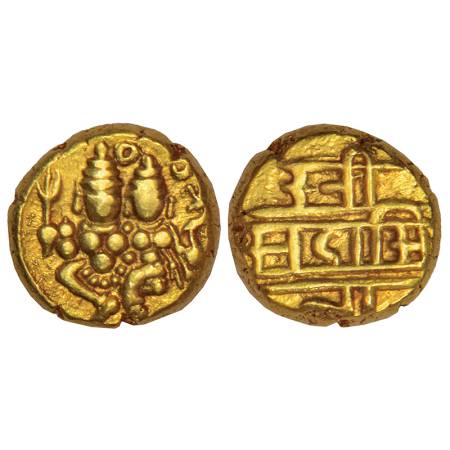 Nayakas of Ikkeri (Keladi), gold pagoda of Sadashiva Nayaka (1530-1566AD), 3.42g. Obv: Shi