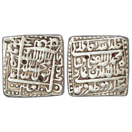 Akbar (1556-1605 AD), silver square rupee, Urdu Zafar Qarin mint, AH Alf (1000), KM 82.8, 