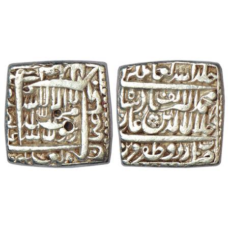 Akbar (1556-1605 AD), silver square rupee, Urdu Zafar Qarin mint, AH Alf (1000), KM 82.8, 