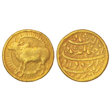 Jahangir (1605-1627 AD), gold zodiacal mohur, Agra mint, 'Taurus' sign, AH1028/RY14, KM 18