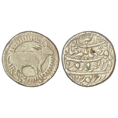 Jahangir (1605-1627 AD), silver zodiacal rupee, Agra mint, 'Taurus' sign, AH1030/RY16, 11.