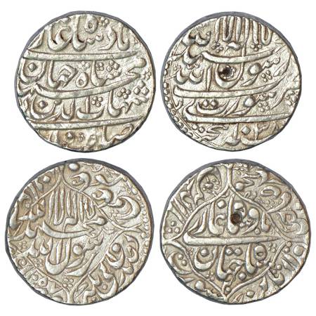 Shah Jahan (1628-1658 AD), silver rupee (2), Surat mint, AH 1038, KM 222.13, 11.40g and AH