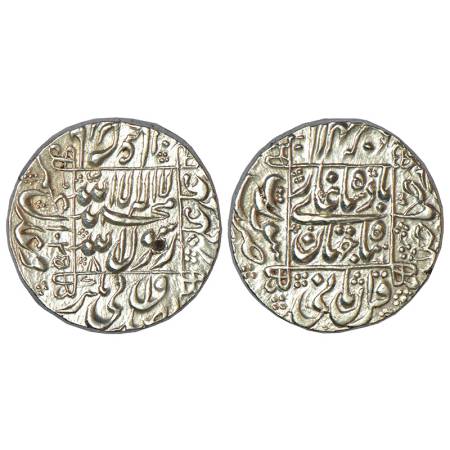 Shah Jahan (1628-1658 AD), silver rupee, Surat mint at left quadrant, (fully visible), AH 