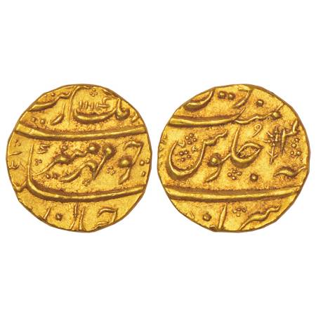 Aurangzeb (1659-1707 AD), gold mohur, Mihr Muneer couplet, Sira mint, AH 1114/RY 4X, not p