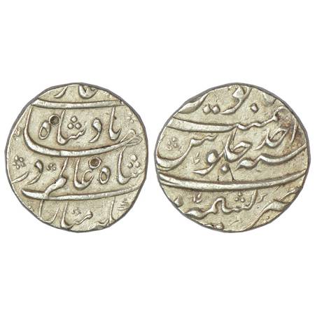 Shah Alam Bahadur (1707-1712 AD), silver rupee, Kashmir mint, RY Ahd, legend in four line 