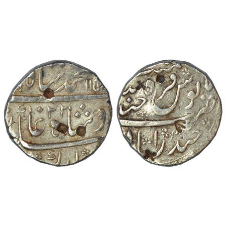 Muhammad Shah (1719-1748 AD), silver rupee, Farkhanda Bunyad Hyderabad mint, AH 115x/RY 22