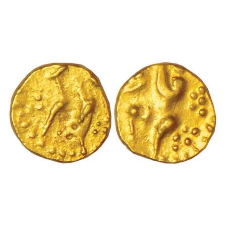 Alamgir II (1754-1759 AD), gold ½ fanam, no mint, 0.19g. Obv: Legend Alamgir. Rev: Legend 