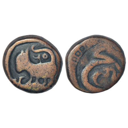 Sikh Empire, feudatory issue, 'Billy shahi' paisa, Derajat mint, AH 1265, lion facing left