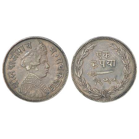 Baroda, Sayaji Rao III (1875-1938 AD), silver rupee, VS 1955, KM Y36a, 11.31g. Obv: Portra