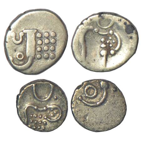 Cochin, British Protectorate, silver 2 puttuns, KM 2, 1.03g and puttun, KM 1, 0.34g. Obv: 