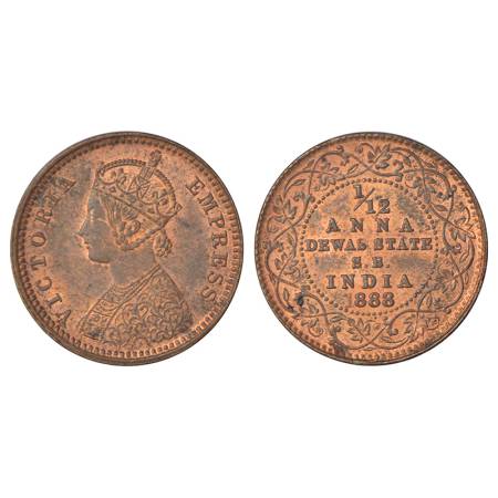 Dewas, SB (senior branch), Krishanji Rao (1860-1899 AD), copper 1/12 anna, AD 1888, KM 11,