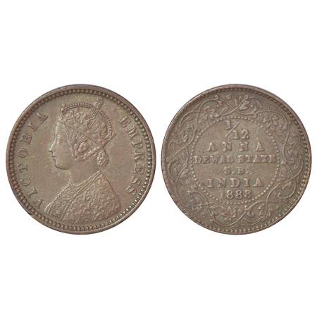 Dewas SB (Senior Branch), Krishnaji Rao (1860-1899 AD), copper 1/12 anna, AD 1888, KM 11, 