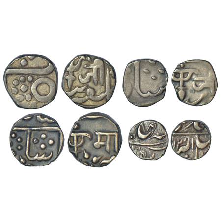 Gwalior, silver coins (4), 2x Jayaji Rao, ¼ rupee, 2.71g, 1/8 rupee, 1.33g, Devanagari 'Ji
