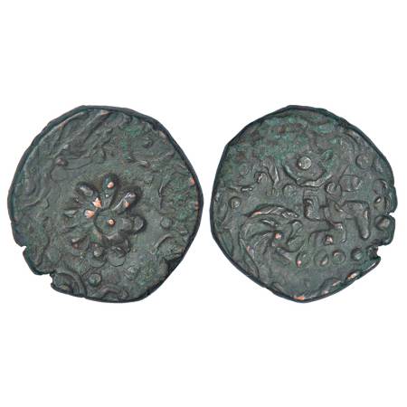 Jhabua, Gopal Singh (1840-1895 AD), copper paisa, 11.93g. Obv: Flower. Rev: Swastika withi