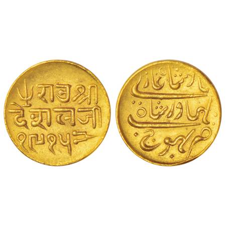 Kutch, Deshalji II/Bahadur Shah II (1819-1860 AD), gold 25 kori, VS 1915, DR-K 162.5, 4.67