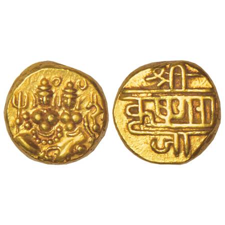Mysore, Krishnaraja Wodeyar (1799-1868 AD), gold pagoda, KM C210, 3.42g. Obv: Shiva parvat