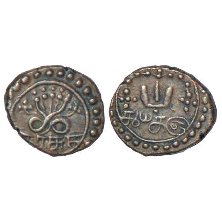 Travancore, Rani Gouri Parvathi Bai (1815-1829 AD), copper 1 kasu, 0.63g. Obv: Five headed