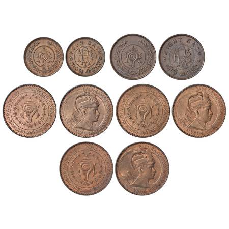 Travancore, Bala Rama Varma II (1924-1949 AD), copper coins (4), 1x 4 cash, KM 58, 1.92g, 
