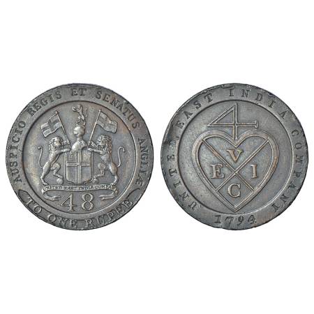 Madras Presidency, Soho mint, northern circars, (1793-1797 AD), copper dub (1/48 rupee), A