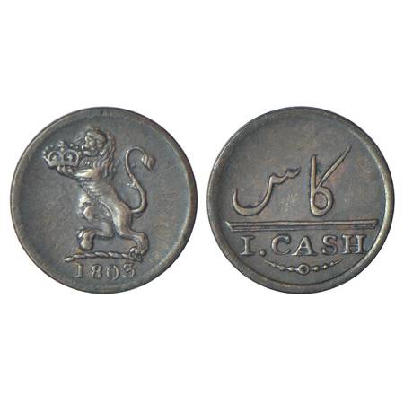 Madras Presidency, Soho mint, copper cash, AD 1803, Stevens EIC 5.148, PR 212, 0.61g. Obv: