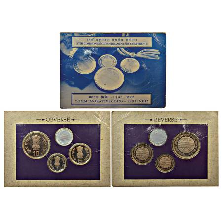 1991, 37th Commonwealth Parliamentary conference, Proof set of 3 coins, 10 rupees, 5 rupee