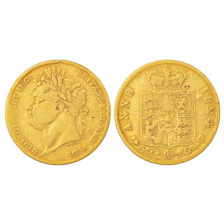 Great Britain, George IV (1820-1830 AD), gold ½ sovereign, AD 1824, KM 689, 3.85g. Obv: Po