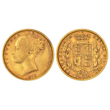 Great Britain, Victoria (1837-1901 AD), gold sovereign, AD 1872, KM 736.2, 7.93g. Obv: Por