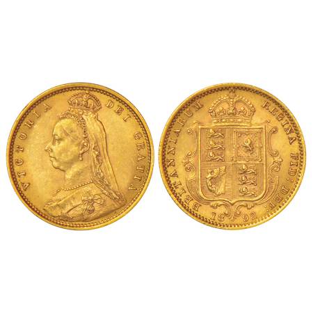 Great Britain, Victoria (1837-1901 AD), gold ½ sovereign, AD 1892, KM 766, 3.99g. Obv: Por