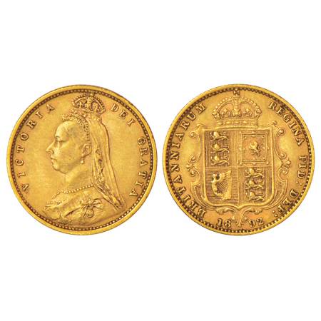 Great Britain, Victoria (1837-1901 AD), gold ½ sovereign, AD 1892, KM 766, 3.96g. Obv: Por