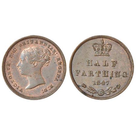 Great Britain, Victoria (1837-1901 AD), copper ½ farthing, AD 1847, KM 738, 2.43g. Obv: Po